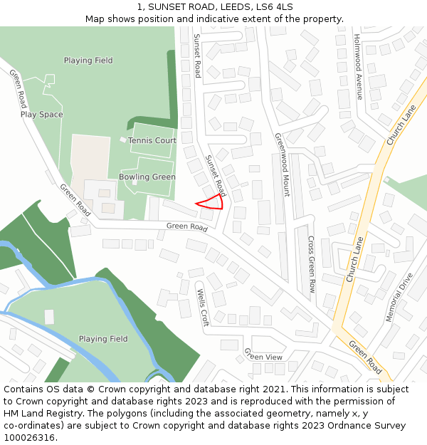 1, SUNSET ROAD, LEEDS, LS6 4LS: Location map and indicative extent of plot