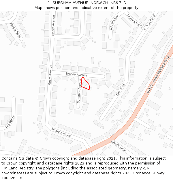 1, SURSHAM AVENUE, NORWICH, NR6 7LD: Location map and indicative extent of plot