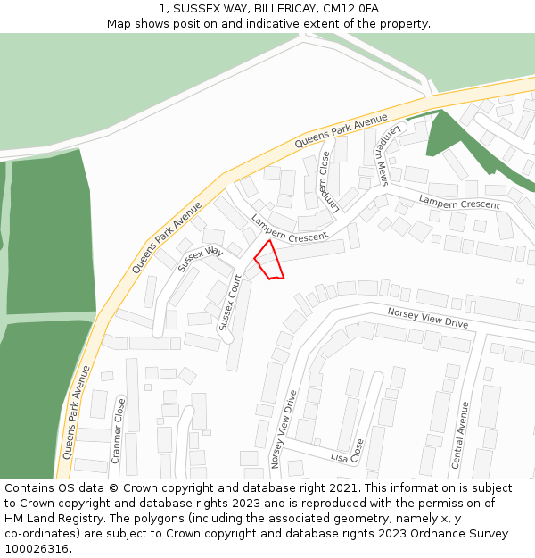 1, SUSSEX WAY, BILLERICAY, CM12 0FA: Location map and indicative extent of plot