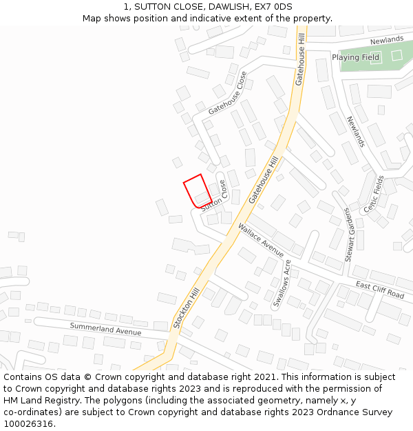 1, SUTTON CLOSE, DAWLISH, EX7 0DS: Location map and indicative extent of plot