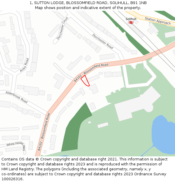 1, SUTTON LODGE, BLOSSOMFIELD ROAD, SOLIHULL, B91 1NB: Location map and indicative extent of plot