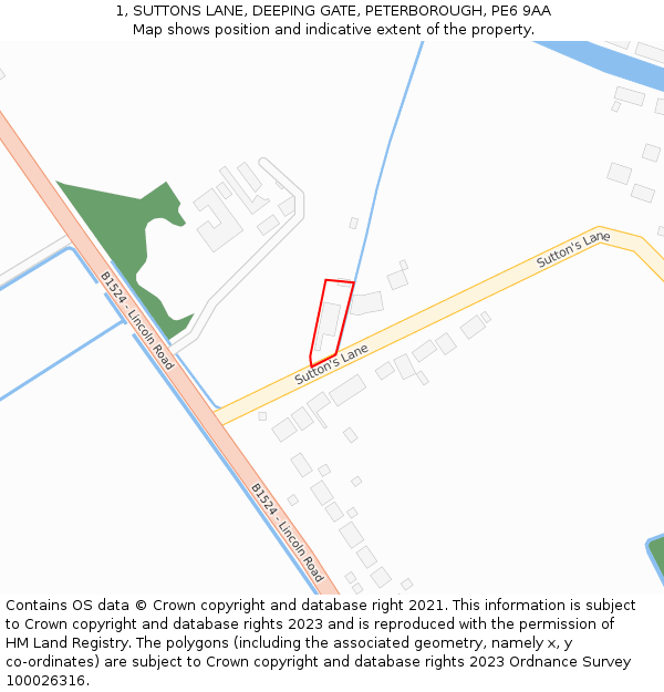 1, SUTTONS LANE, DEEPING GATE, PETERBOROUGH, PE6 9AA: Location map and indicative extent of plot
