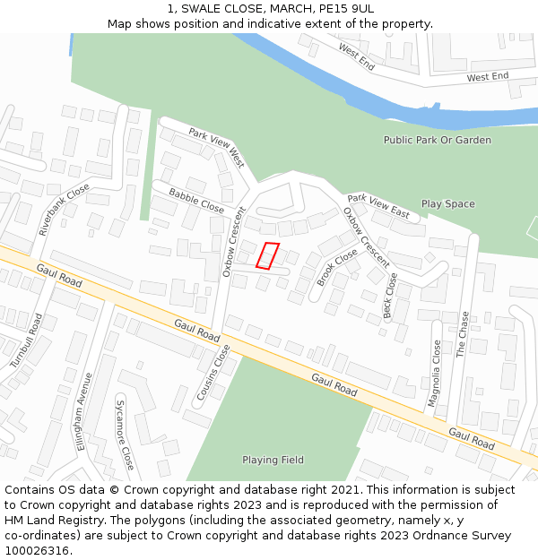 1, SWALE CLOSE, MARCH, PE15 9UL: Location map and indicative extent of plot