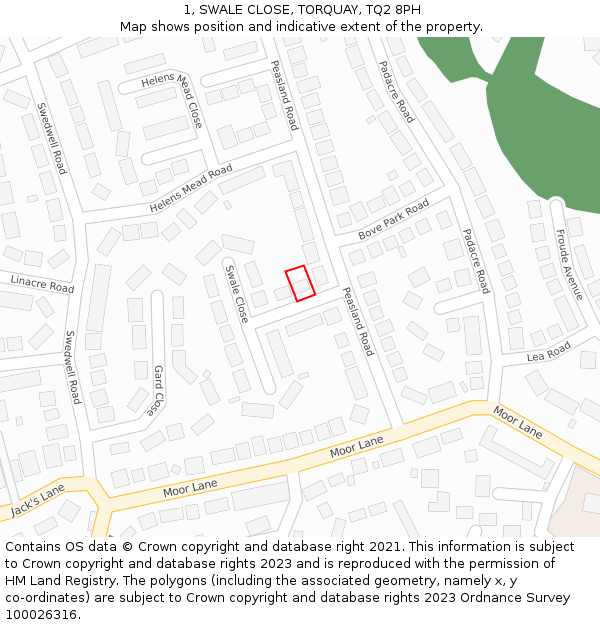 1, SWALE CLOSE, TORQUAY, TQ2 8PH: Location map and indicative extent of plot