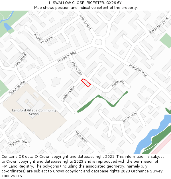 1, SWALLOW CLOSE, BICESTER, OX26 6YL: Location map and indicative extent of plot