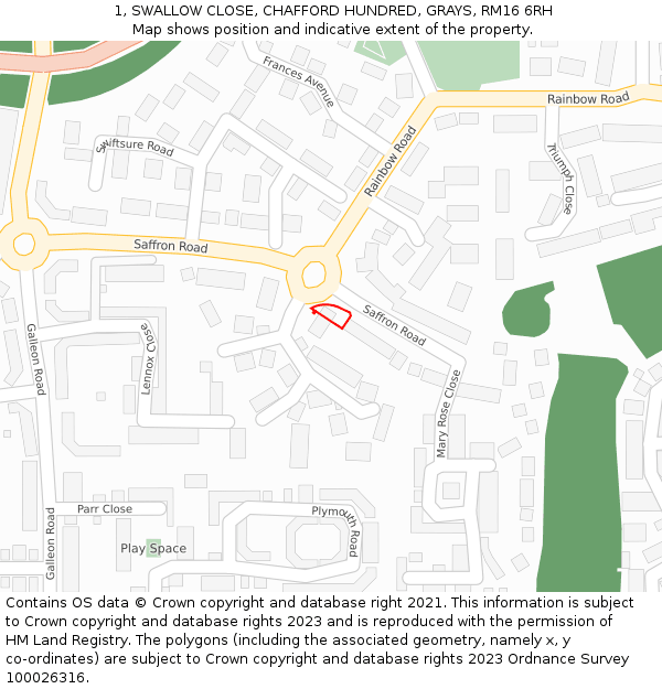 1, SWALLOW CLOSE, CHAFFORD HUNDRED, GRAYS, RM16 6RH: Location map and indicative extent of plot