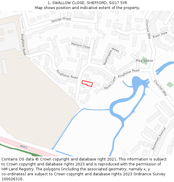 1, SWALLOW CLOSE, SHEFFORD, SG17 5YR: Location map and indicative extent of plot