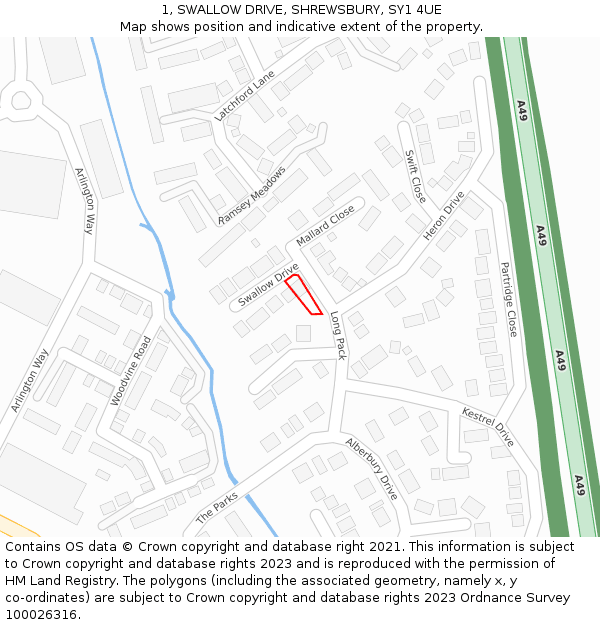 1, SWALLOW DRIVE, SHREWSBURY, SY1 4UE: Location map and indicative extent of plot