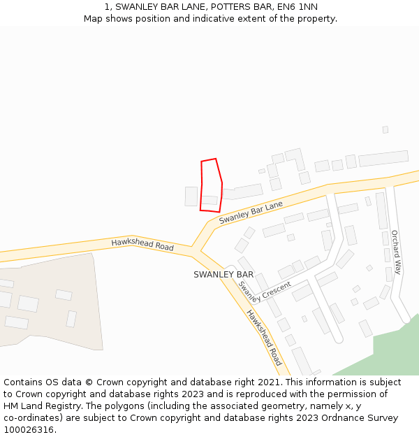 1, SWANLEY BAR LANE, POTTERS BAR, EN6 1NN: Location map and indicative extent of plot