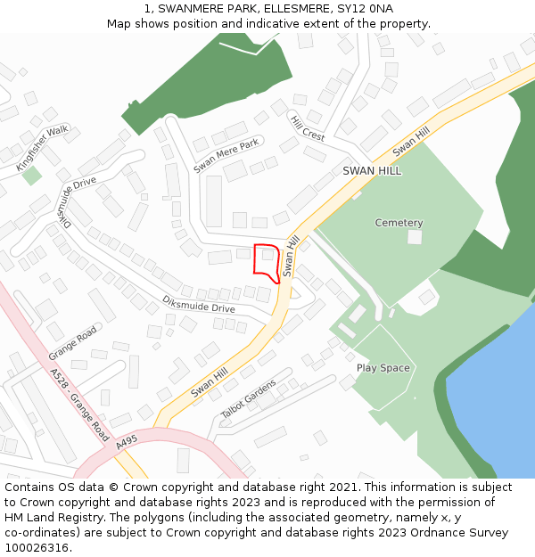 1, SWANMERE PARK, ELLESMERE, SY12 0NA: Location map and indicative extent of plot