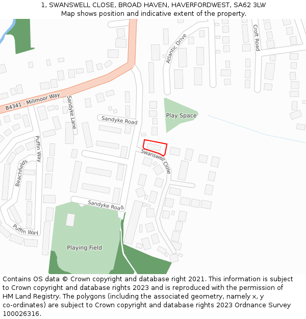 1, SWANSWELL CLOSE, BROAD HAVEN, HAVERFORDWEST, SA62 3LW: Location map and indicative extent of plot