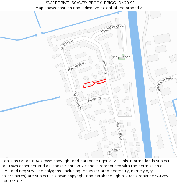 1, SWIFT DRIVE, SCAWBY BROOK, BRIGG, DN20 9FL: Location map and indicative extent of plot