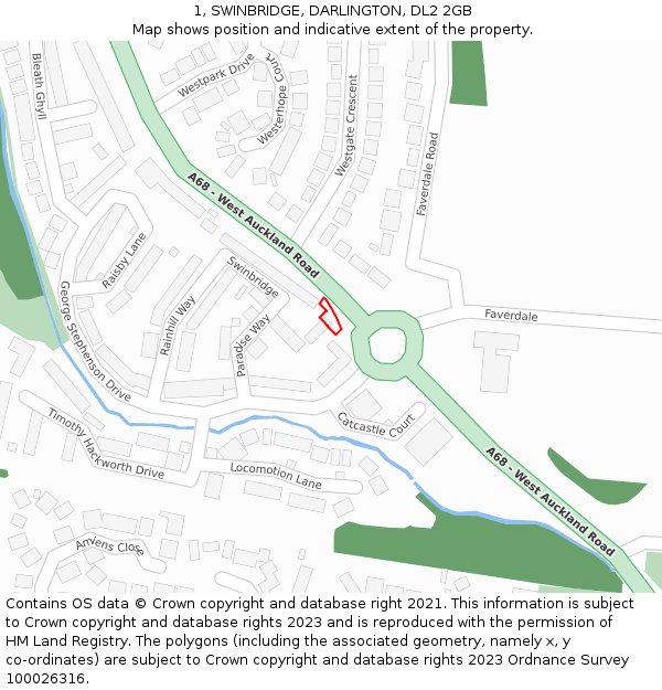 1, SWINBRIDGE, DARLINGTON, DL2 2GB: Location map and indicative extent of plot