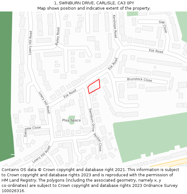 1, SWINBURN DRIVE, CARLISLE, CA3 0PY: Location map and indicative extent of plot