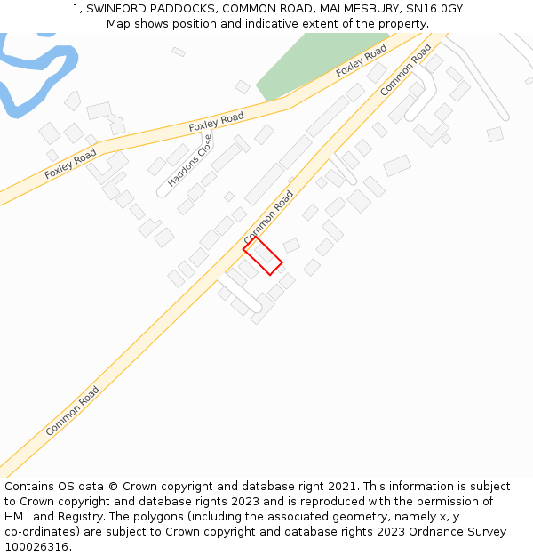 1, SWINFORD PADDOCKS, COMMON ROAD, MALMESBURY, SN16 0GY: Location map and indicative extent of plot