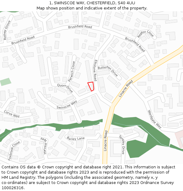 1, SWINSCOE WAY, CHESTERFIELD, S40 4UU: Location map and indicative extent of plot