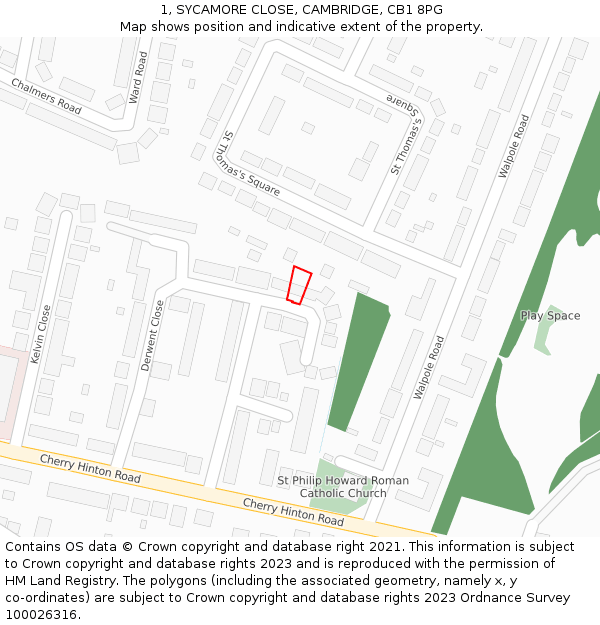 1, SYCAMORE CLOSE, CAMBRIDGE, CB1 8PG: Location map and indicative extent of plot