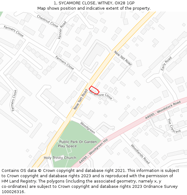 1, SYCAMORE CLOSE, WITNEY, OX28 1GP: Location map and indicative extent of plot