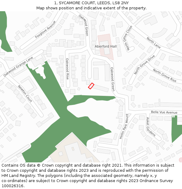 1, SYCAMORE COURT, LEEDS, LS8 2NY: Location map and indicative extent of plot