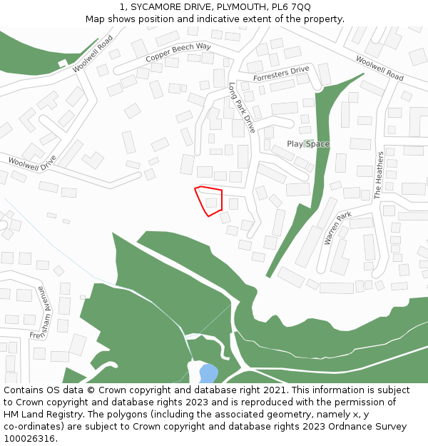 1, SYCAMORE DRIVE, PLYMOUTH, PL6 7QQ: Location map and indicative extent of plot