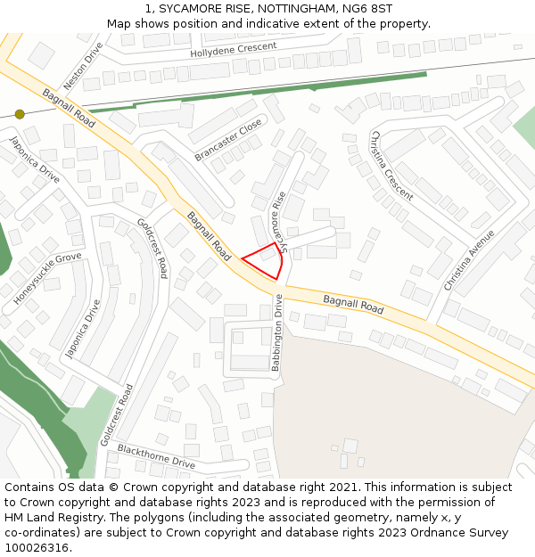 1, SYCAMORE RISE, NOTTINGHAM, NG6 8ST: Location map and indicative extent of plot
