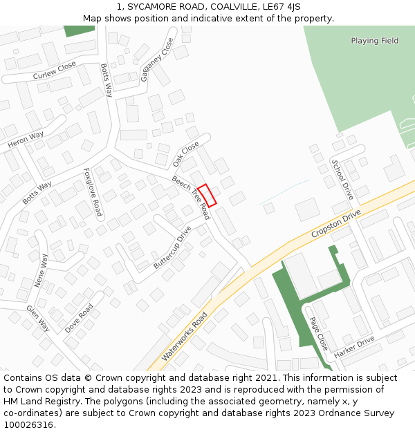 1, SYCAMORE ROAD, COALVILLE, LE67 4JS: Location map and indicative extent of plot