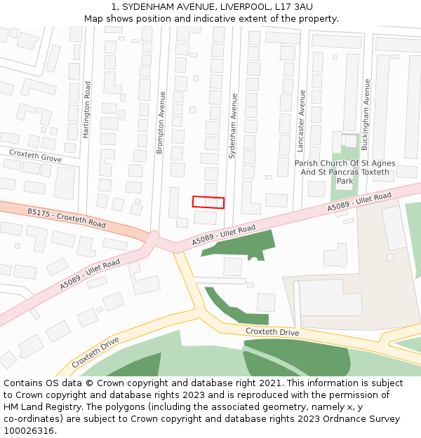 1, SYDENHAM AVENUE, LIVERPOOL, L17 3AU: Location map and indicative extent of plot