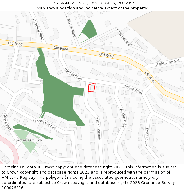 1, SYLVAN AVENUE, EAST COWES, PO32 6PT: Location map and indicative extent of plot