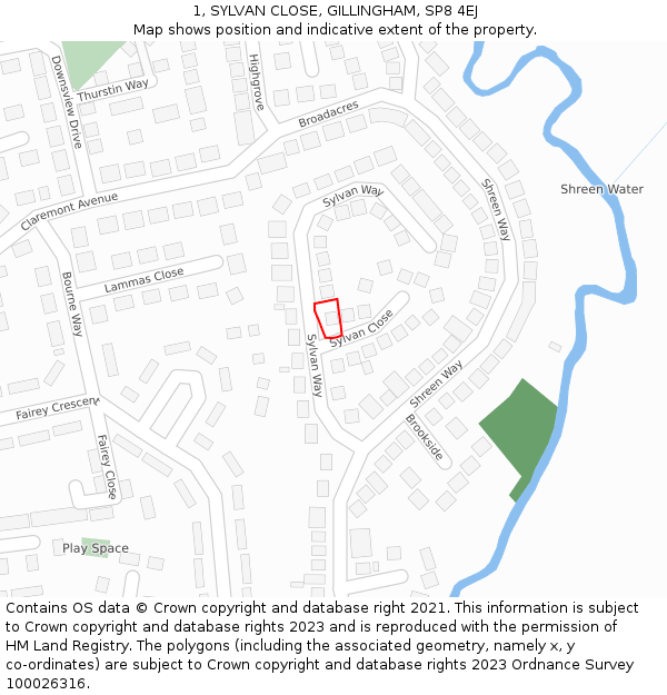 1, SYLVAN CLOSE, GILLINGHAM, SP8 4EJ: Location map and indicative extent of plot