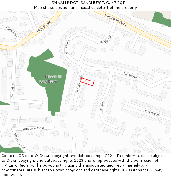 1, SYLVAN RIDGE, SANDHURST, GU47 8QT: Location map and indicative extent of plot