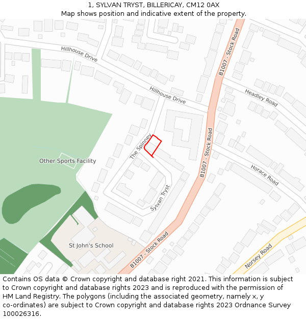 1, SYLVAN TRYST, BILLERICAY, CM12 0AX: Location map and indicative extent of plot