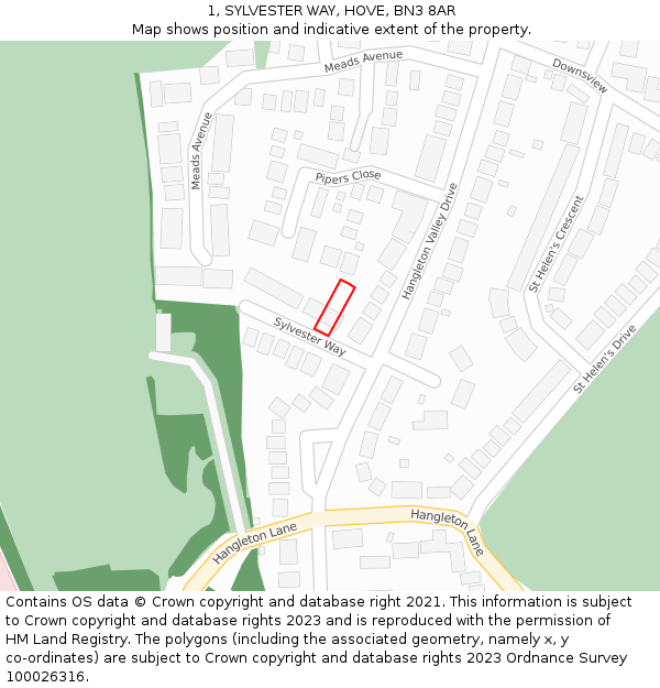1, SYLVESTER WAY, HOVE, BN3 8AR: Location map and indicative extent of plot