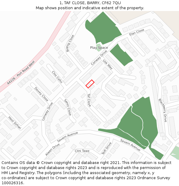 1, TAF CLOSE, BARRY, CF62 7QU: Location map and indicative extent of plot