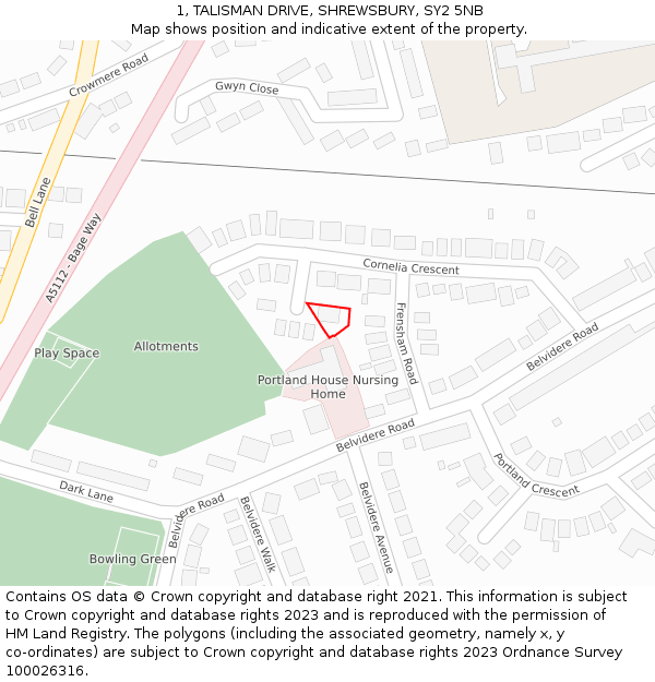 1, TALISMAN DRIVE, SHREWSBURY, SY2 5NB: Location map and indicative extent of plot