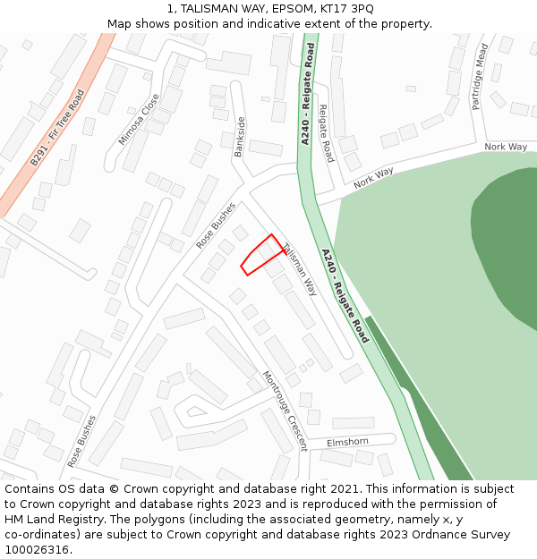 1, TALISMAN WAY, EPSOM, KT17 3PQ: Location map and indicative extent of plot