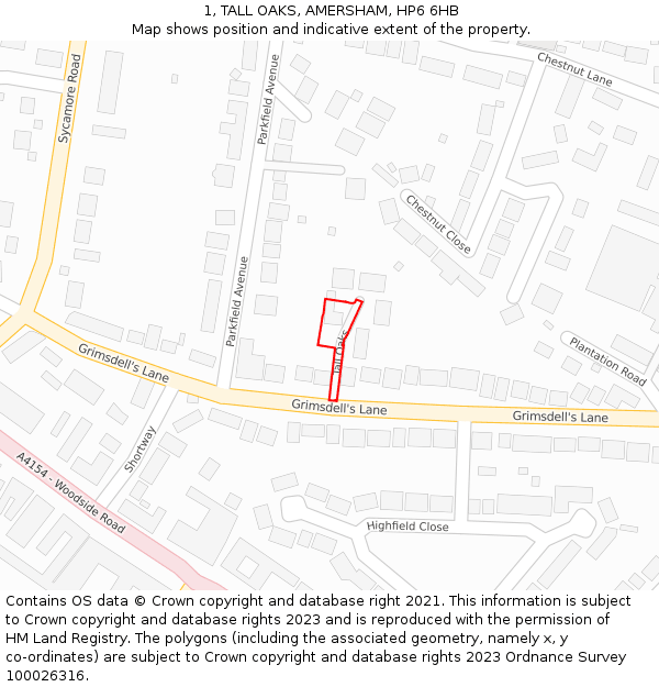 1, TALL OAKS, AMERSHAM, HP6 6HB: Location map and indicative extent of plot