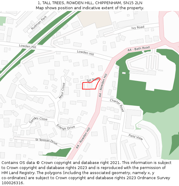 1, TALL TREES, ROWDEN HILL, CHIPPENHAM, SN15 2LN: Location map and indicative extent of plot