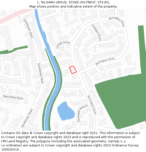 1, TALSARN GROVE, STOKE-ON-TRENT, ST4 8YL: Location map and indicative extent of plot