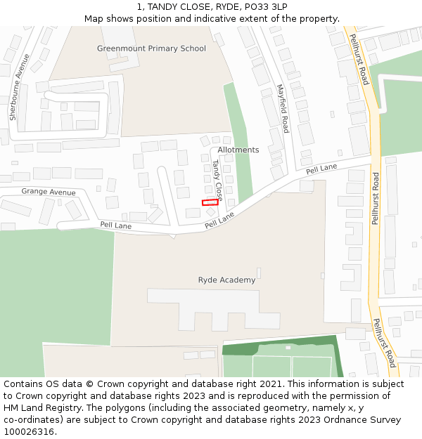 1, TANDY CLOSE, RYDE, PO33 3LP: Location map and indicative extent of plot