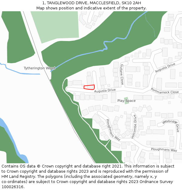 1, TANGLEWOOD DRIVE, MACCLESFIELD, SK10 2AH: Location map and indicative extent of plot