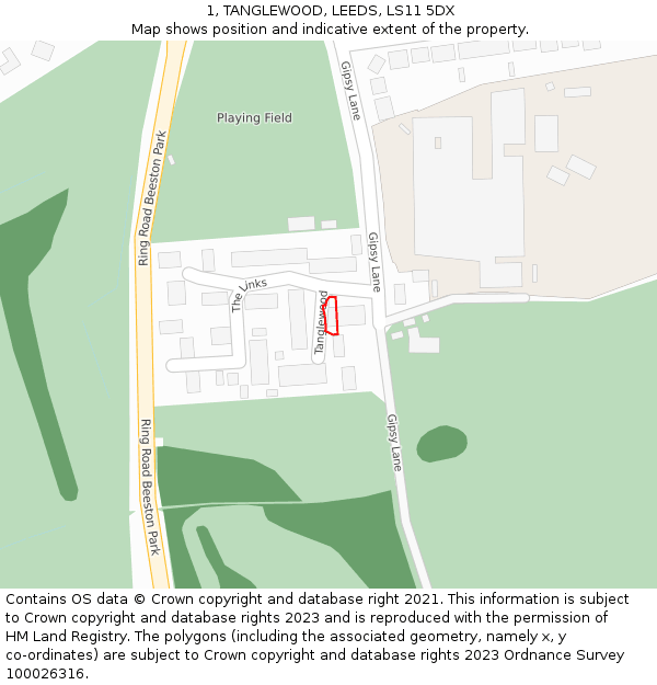 1, TANGLEWOOD, LEEDS, LS11 5DX: Location map and indicative extent of plot