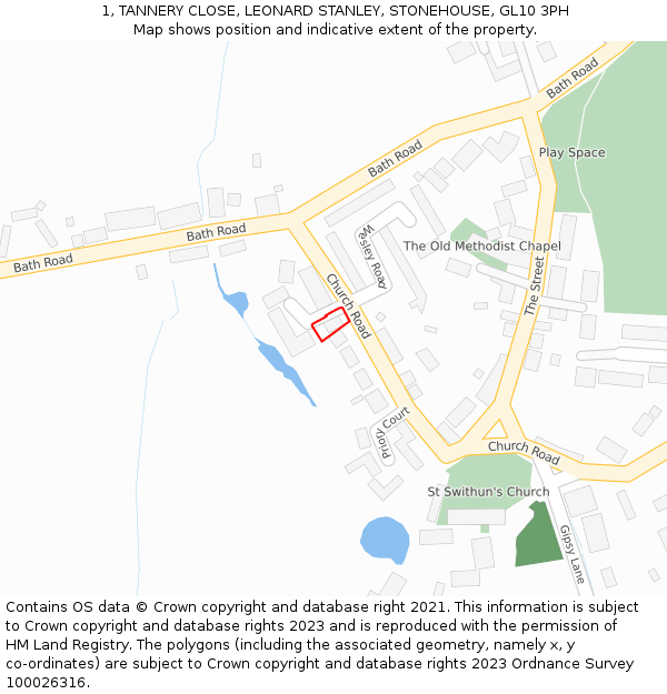 1, TANNERY CLOSE, LEONARD STANLEY, STONEHOUSE, GL10 3PH: Location map and indicative extent of plot