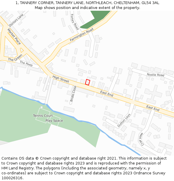 1, TANNERY CORNER, TANNERY LANE, NORTHLEACH, CHELTENHAM, GL54 3AL: Location map and indicative extent of plot