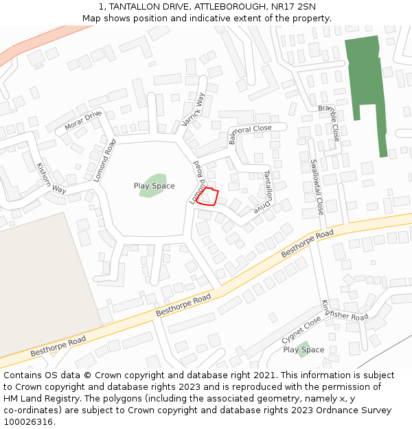 1, TANTALLON DRIVE, ATTLEBOROUGH, NR17 2SN: Location map and indicative extent of plot