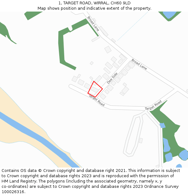 1, TARGET ROAD, WIRRAL, CH60 9LD: Location map and indicative extent of plot