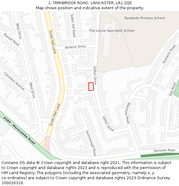 1, TARNBROOK ROAD, LANCASTER, LA1 2QE: Location map and indicative extent of plot