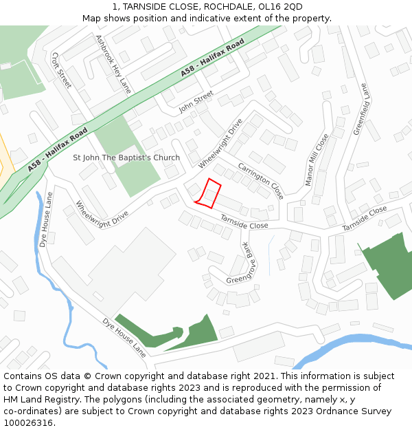 1, TARNSIDE CLOSE, ROCHDALE, OL16 2QD: Location map and indicative extent of plot