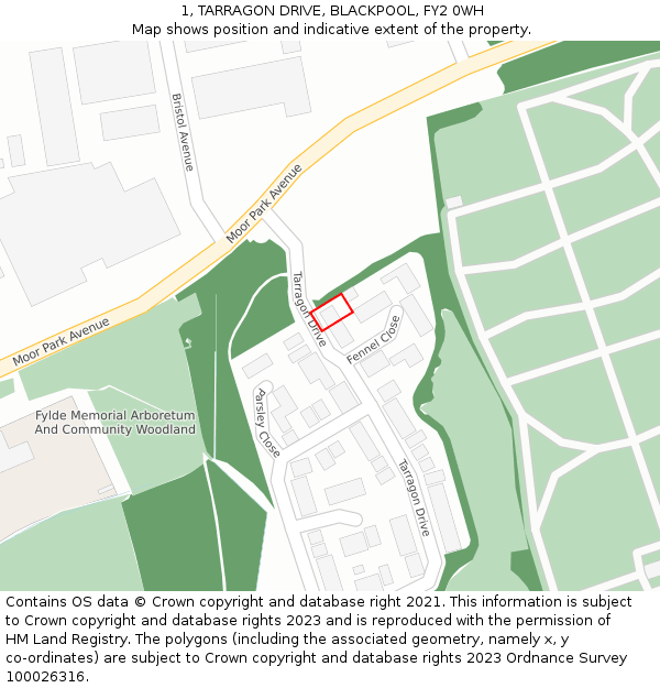1, TARRAGON DRIVE, BLACKPOOL, FY2 0WH: Location map and indicative extent of plot