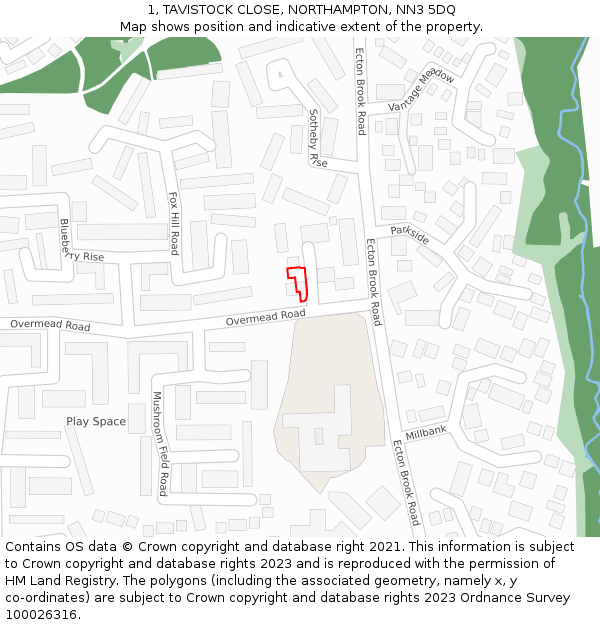 1, TAVISTOCK CLOSE, NORTHAMPTON, NN3 5DQ: Location map and indicative extent of plot