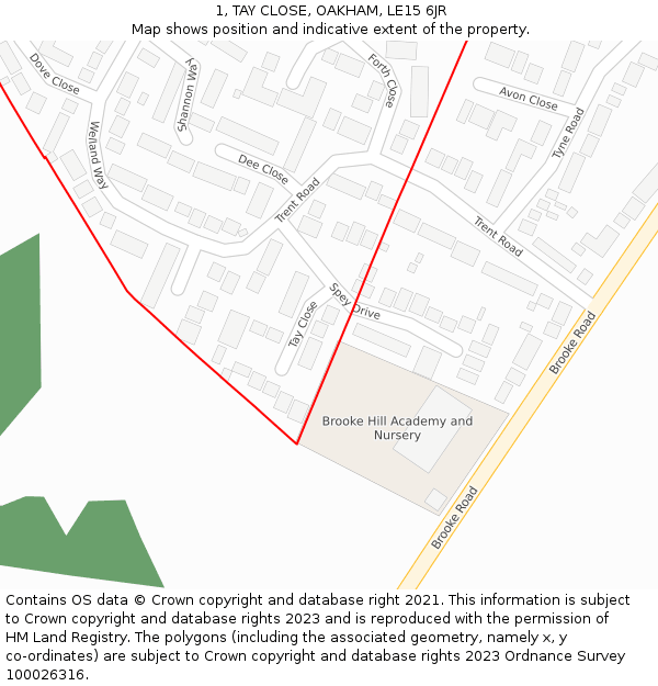 1, TAY CLOSE, OAKHAM, LE15 6JR: Location map and indicative extent of plot